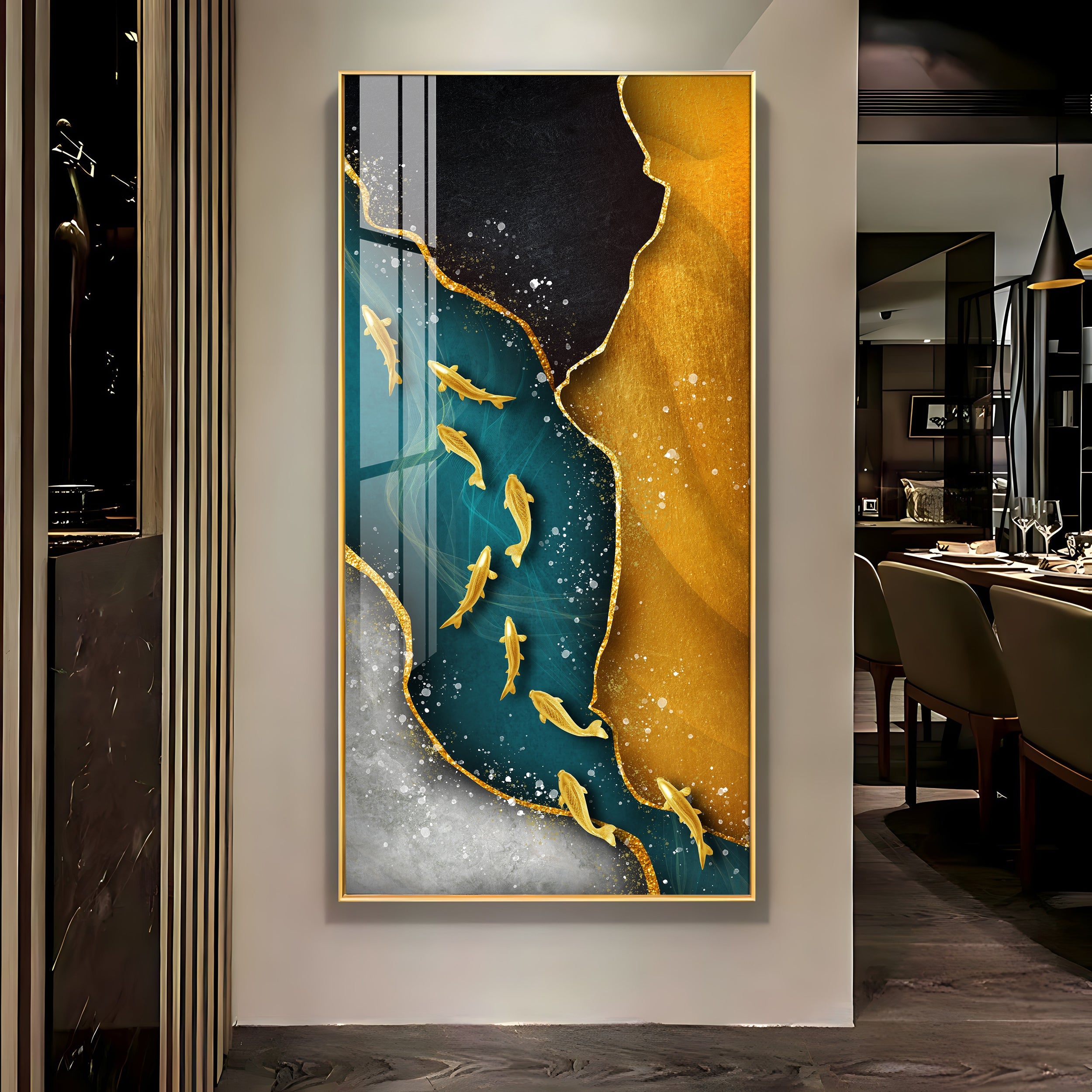 Nine Koi Fish Premium Acrylic Vertical Wall Art