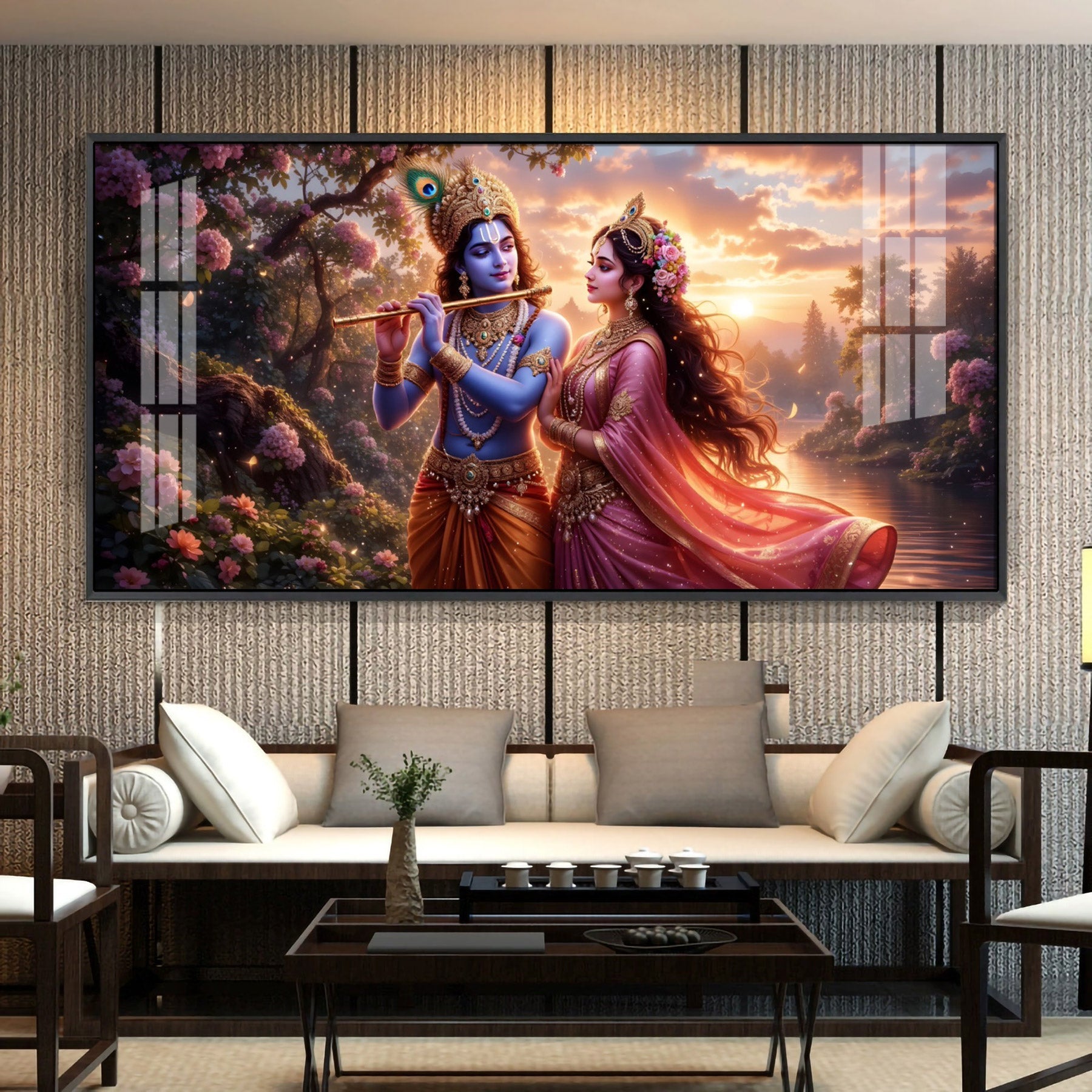 Radha Krishna Divine Love In Nature Premium Acrylic Horizontal Wall Art