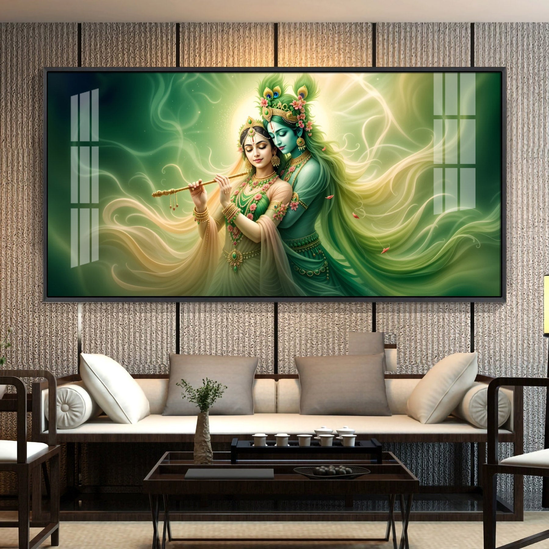 Krishna Radha Divine Connection Premium Acrylic Horizontal Wall Art