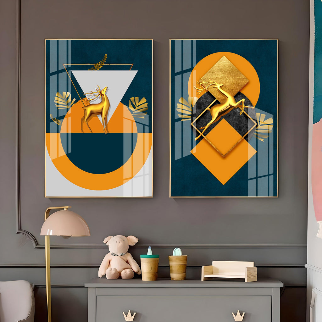Geometric Splendor Premium Acrylic Vertical Wall Art (Set Of 2)