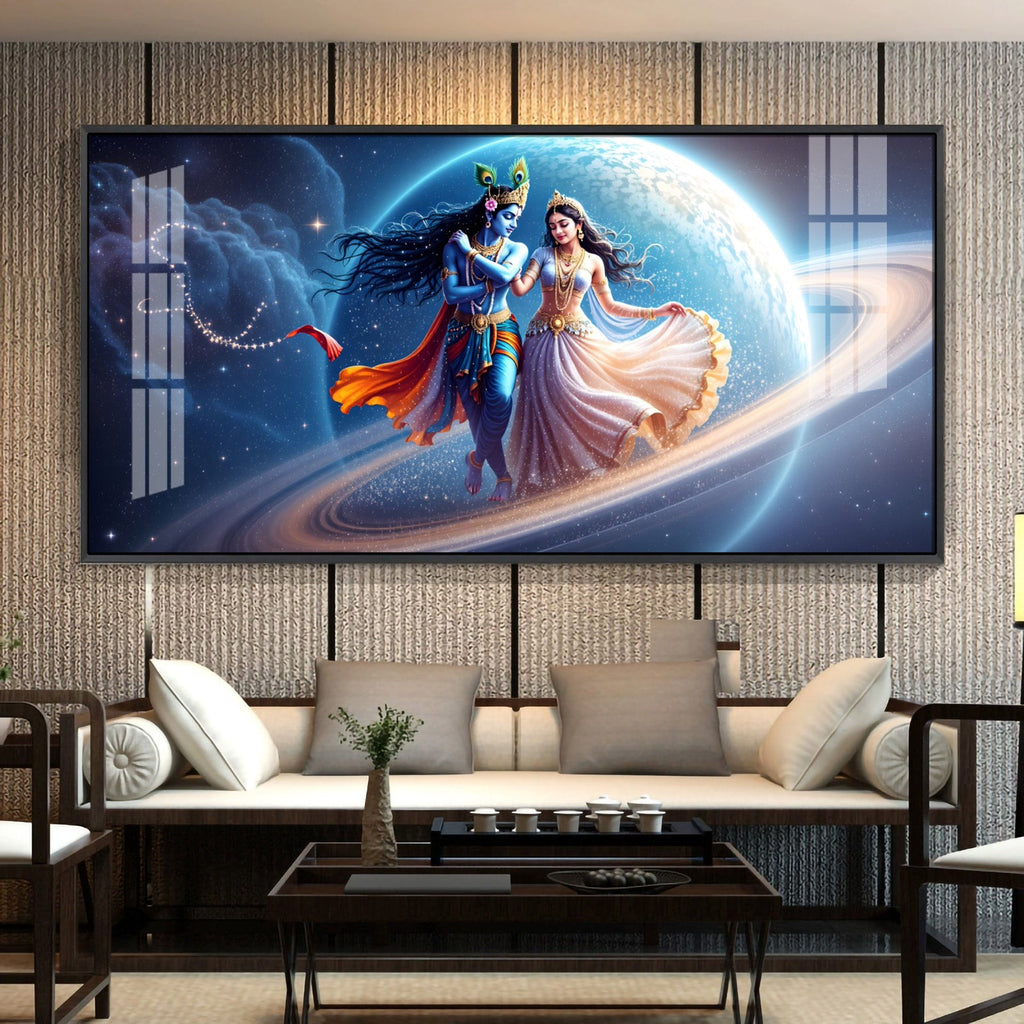 Divine Dance Of Shri Krishna And Radha Premium Acrylic Horizontal Wall Art