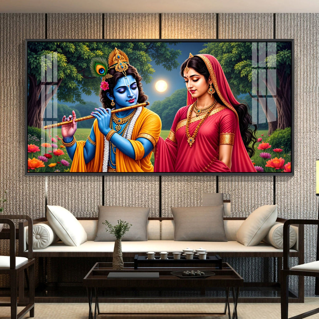 Krishna and Radha Mural Premium Acrylic Horizontal Wall Art