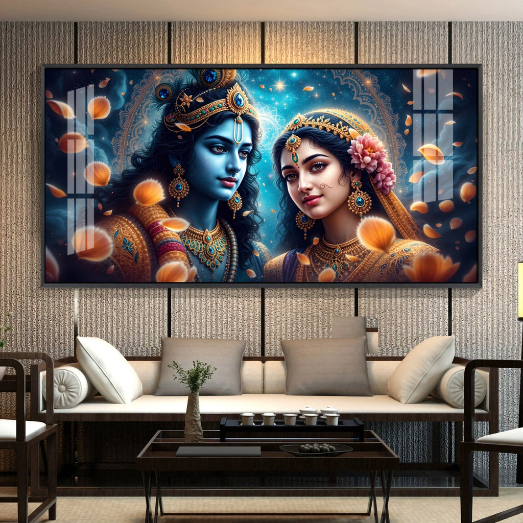Beautiful Radha With Krishna Premium Acrylic Horizontal Wall Art