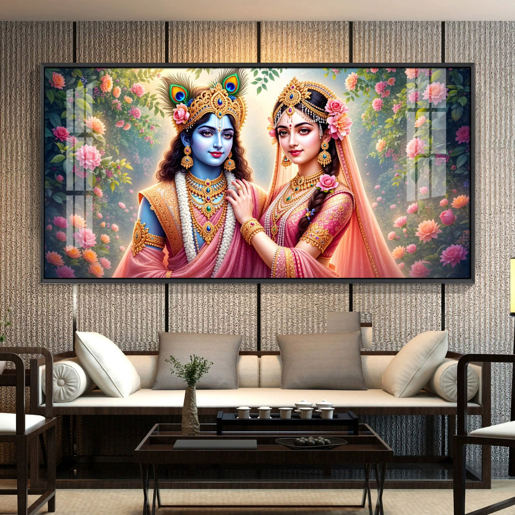 Radha Rani With Krishna Premium Acrylic Horizontal Wall Art
