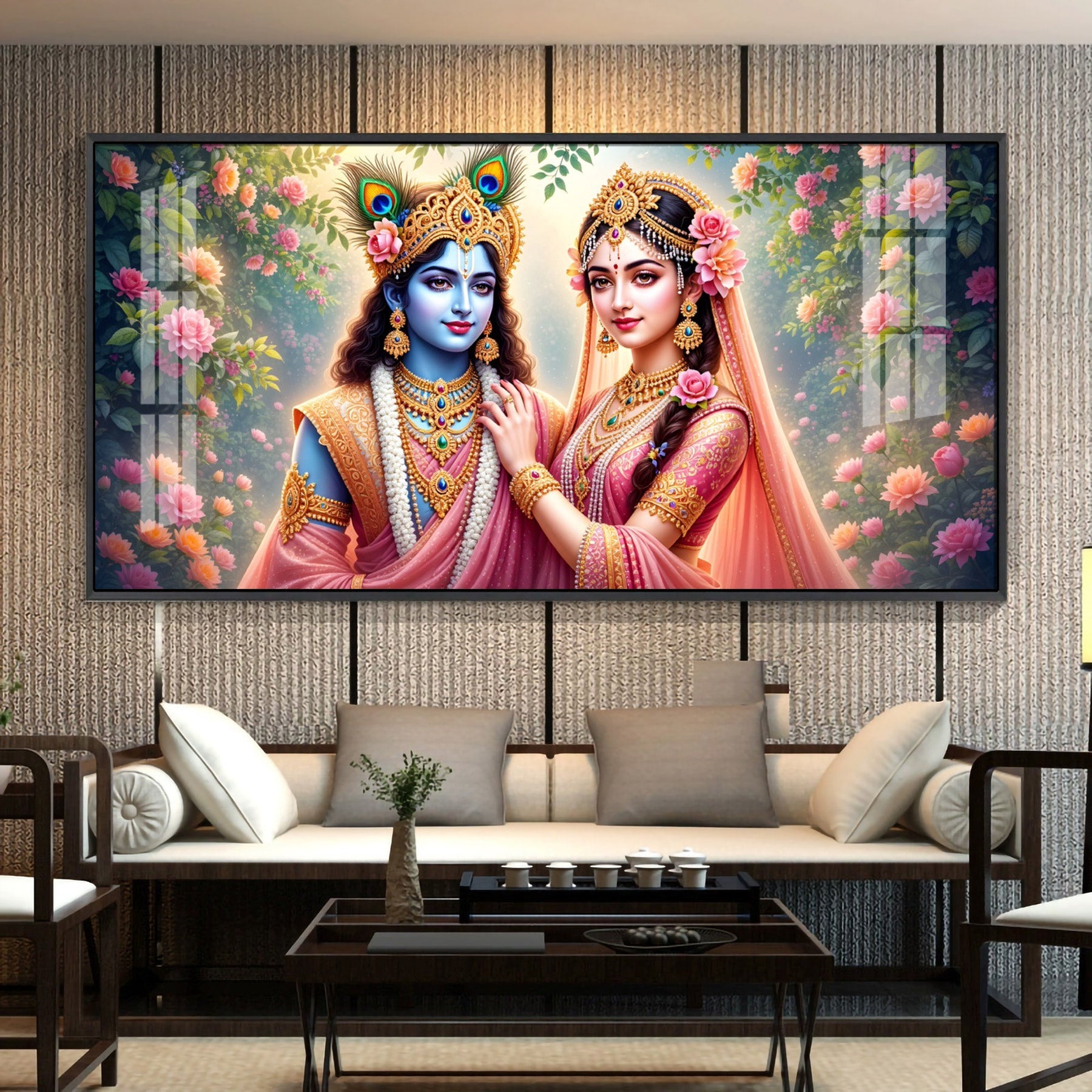 Radha Rani With Krishna Premium Acrylic Horizontal Wall Art