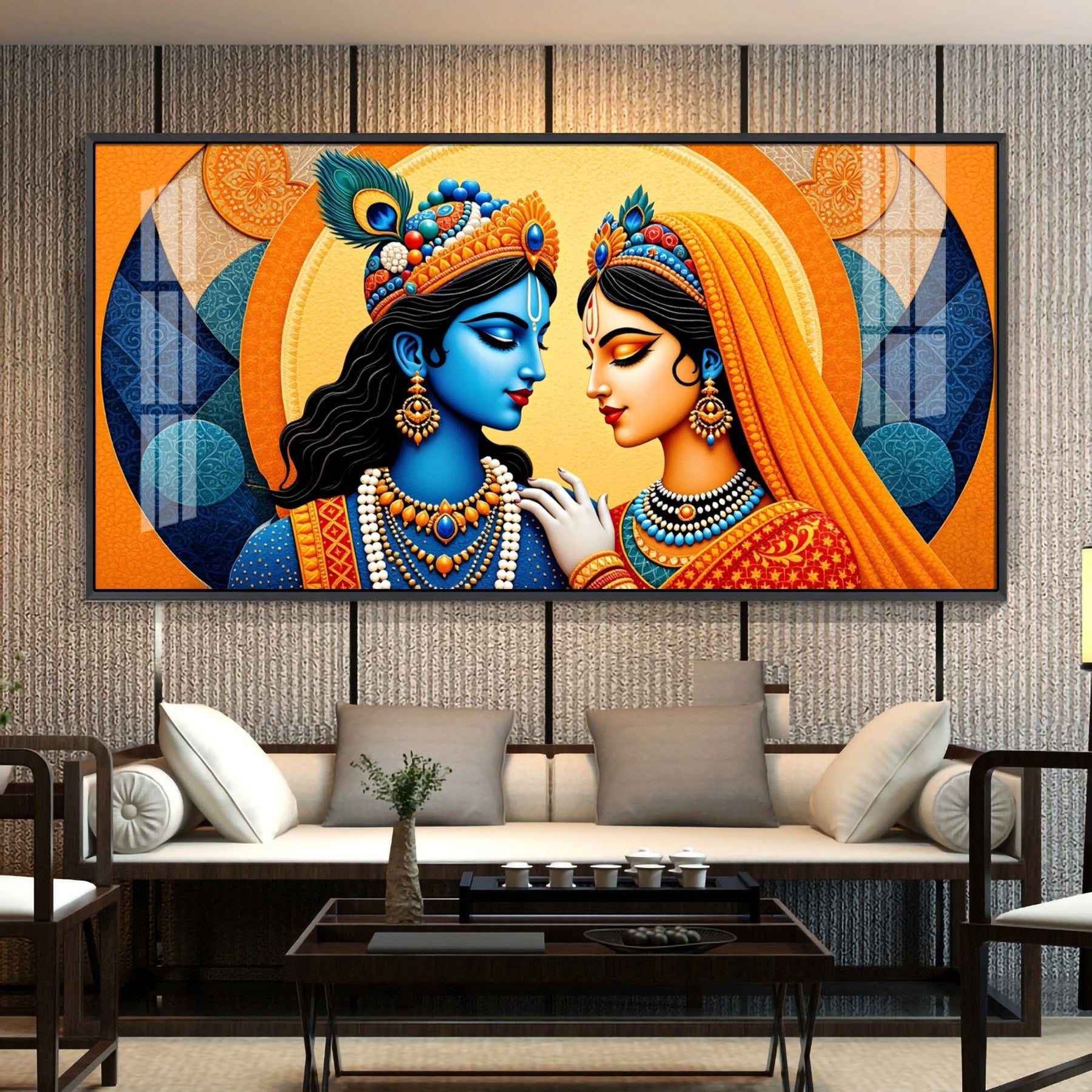 Abstract Radha Krishna Art Premium Acrylic Horizontal Wall Art