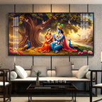 Radha Krishna In Sunset Forest Premium Acrylic Horizontal Wall Art