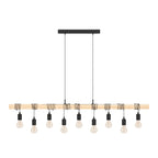 9 Light Black Steel Natural Wooden Bar Wooden Ceiling Light