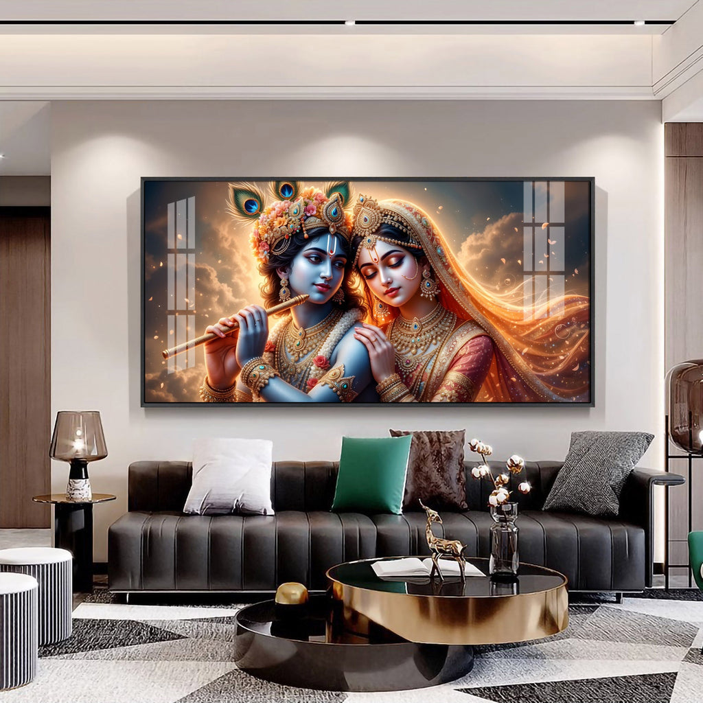 Krishna And Radha Together Premium Acrylic Horizontal Wall Art