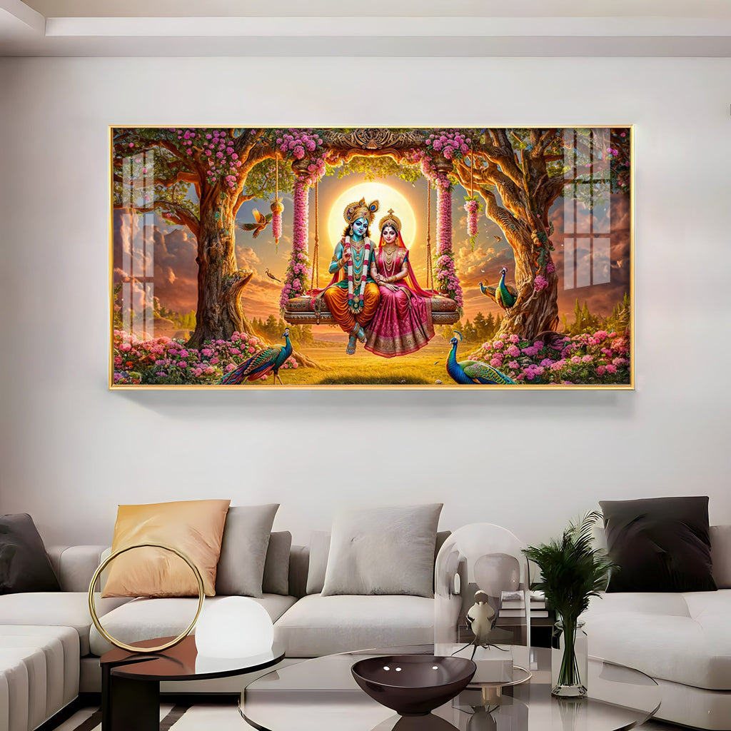 Krishna and Radha SeeSaw Premium Acrylic Horizontal Wall Art