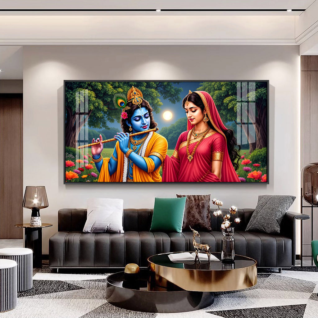 Krishna and Radha Mural Premium Acrylic Horizontal Wall Art