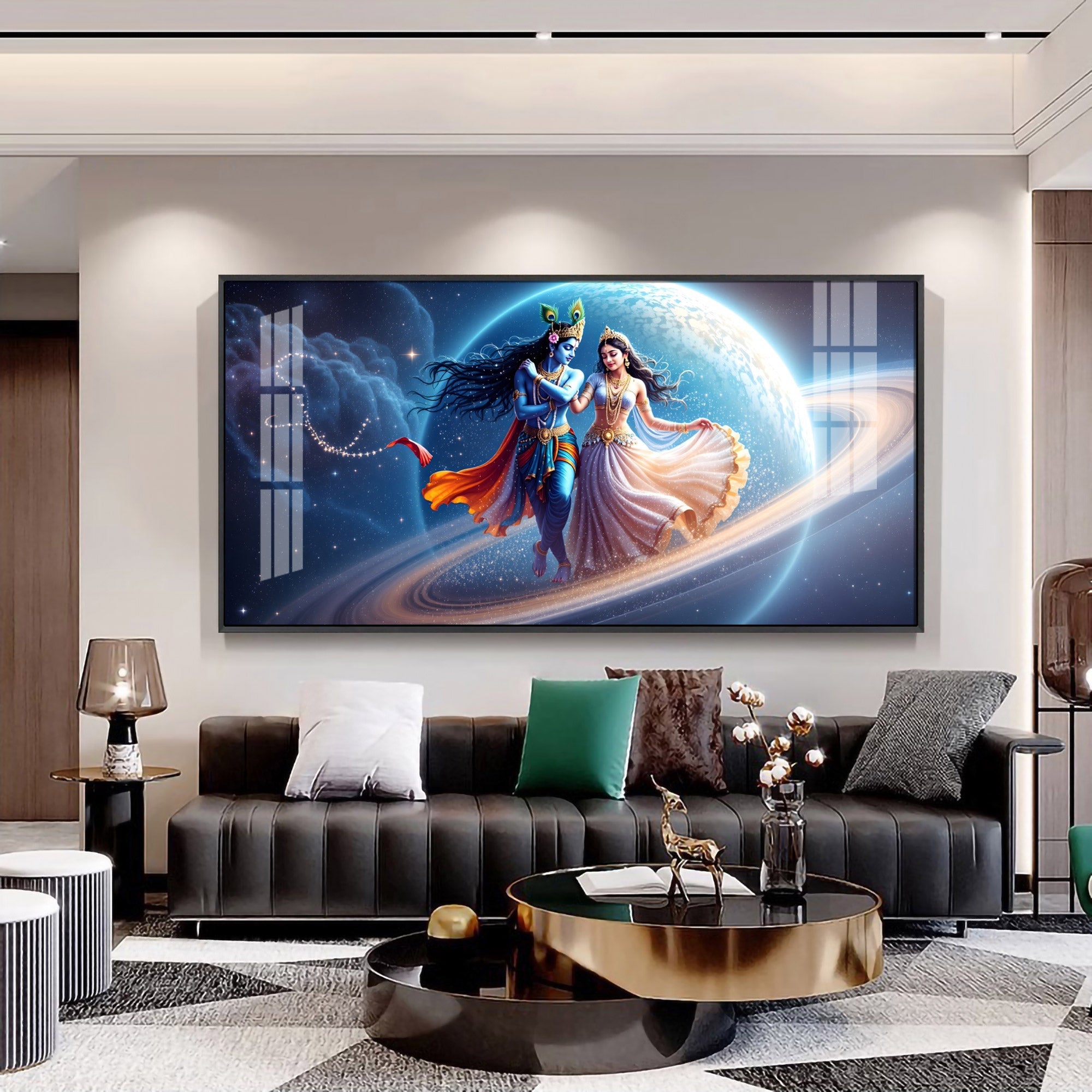 Divine Dance Of Shri Krishna And Radha Premium Acrylic Horizontal Wall Art