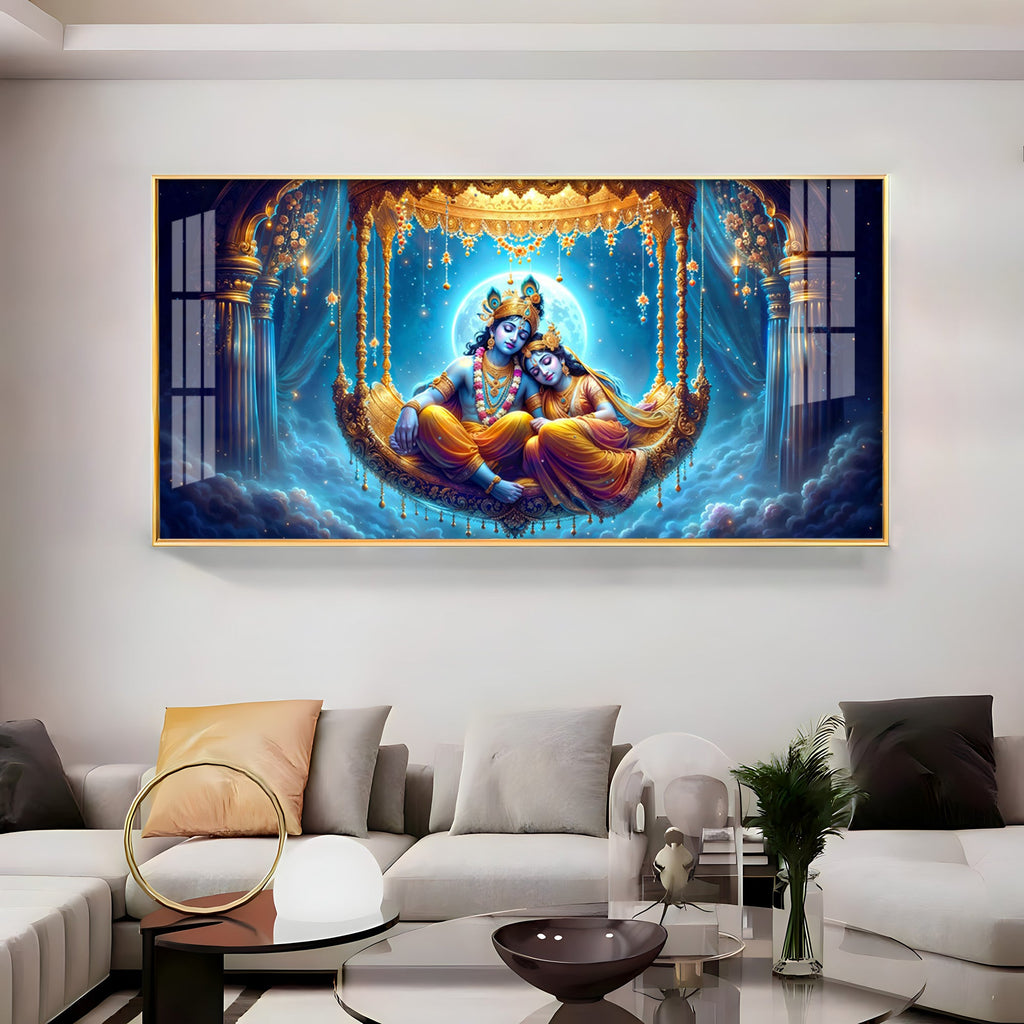 Krishna and Radha Harmony Premium Acrylic Horizontal Wall Art