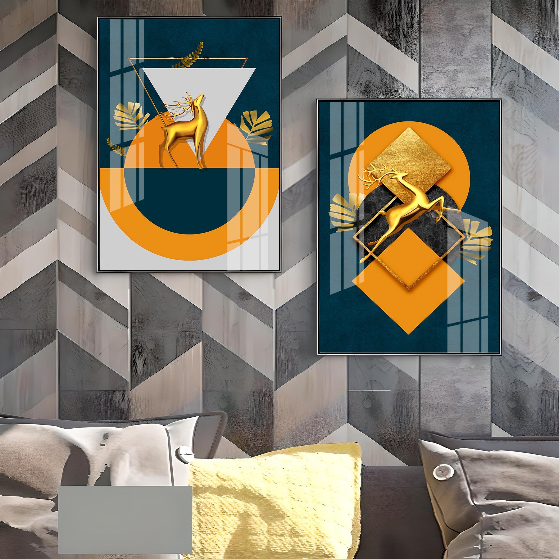 Geometric Splendor Premium Acrylic Vertical Wall Art (Set Of 2)