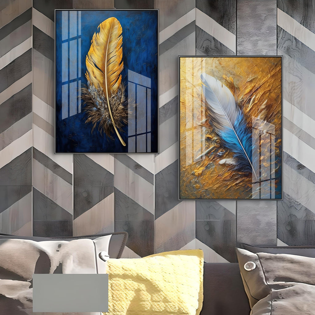 Feathered Elegance Premium Acrylic Vertical Wall Art (Set Of 2)