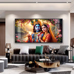 Radha With Krishna Playing Flute Premium Acrylic Horizontal Wall Art