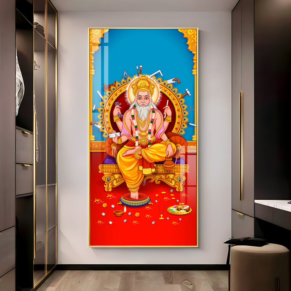 Lord Vishwakarma Premium Acrylic Vertical Wall Art