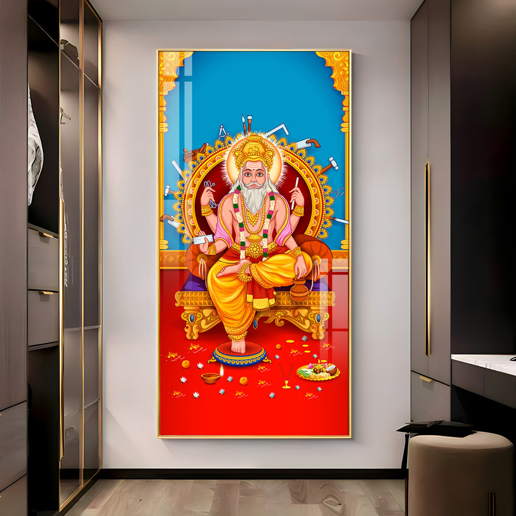 Lord Vishwakarma Premium Acrylic Vertical Wall Art