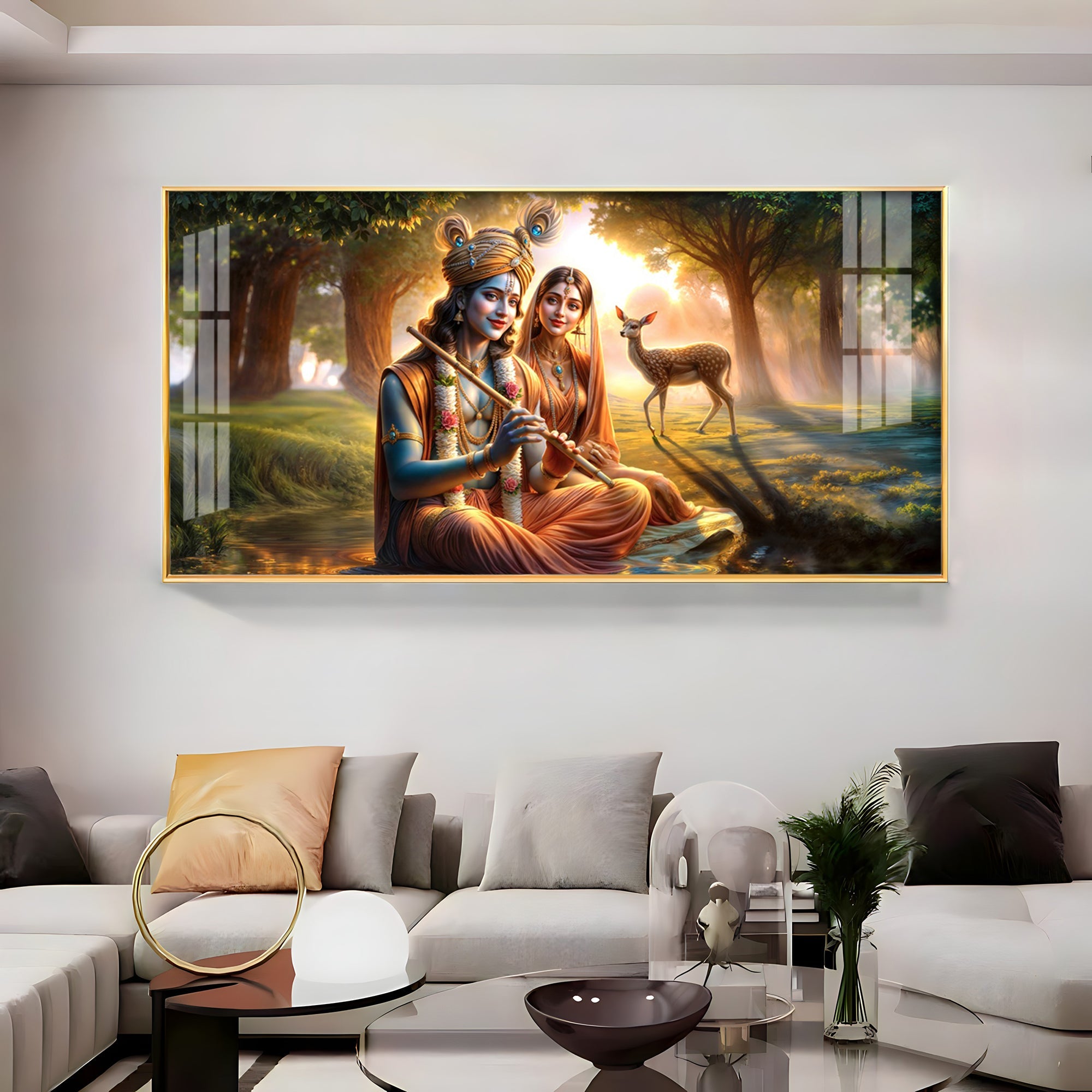 Krishna and Radha Living Portrait Premium Acrylic Horizontal Wall Art