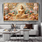 Golden Tranquility Of Buddha Premium Acrylic Horizontal Wall Art