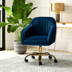 Refined Navy Blue Tufted Velvet Premium Armchair with Golden Legs