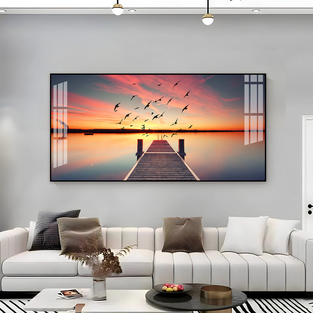 Beautiful Sunset Lake View Acrylic Wall Art Canvas For Living Room Decor