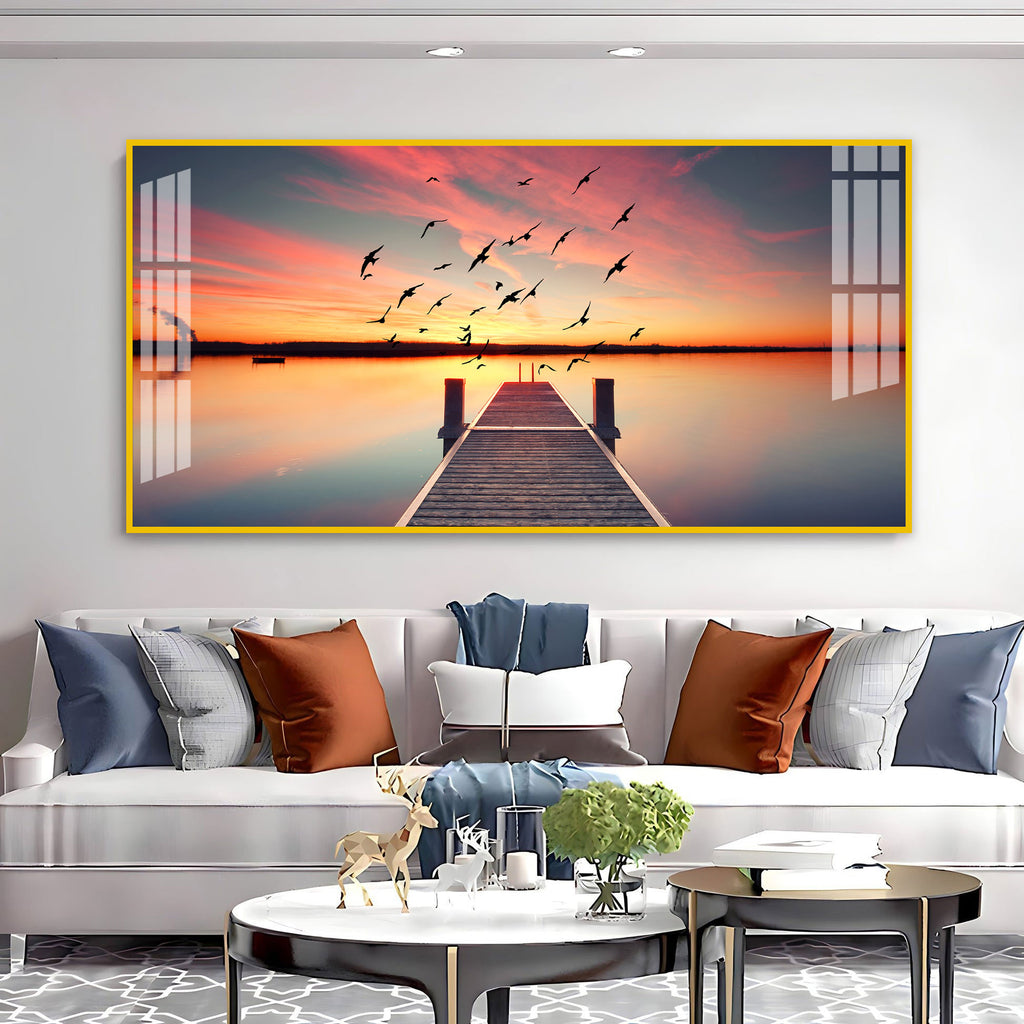 Beautiful Sunset Lake View Acrylic Wall Art Canvas For Living Room Decor