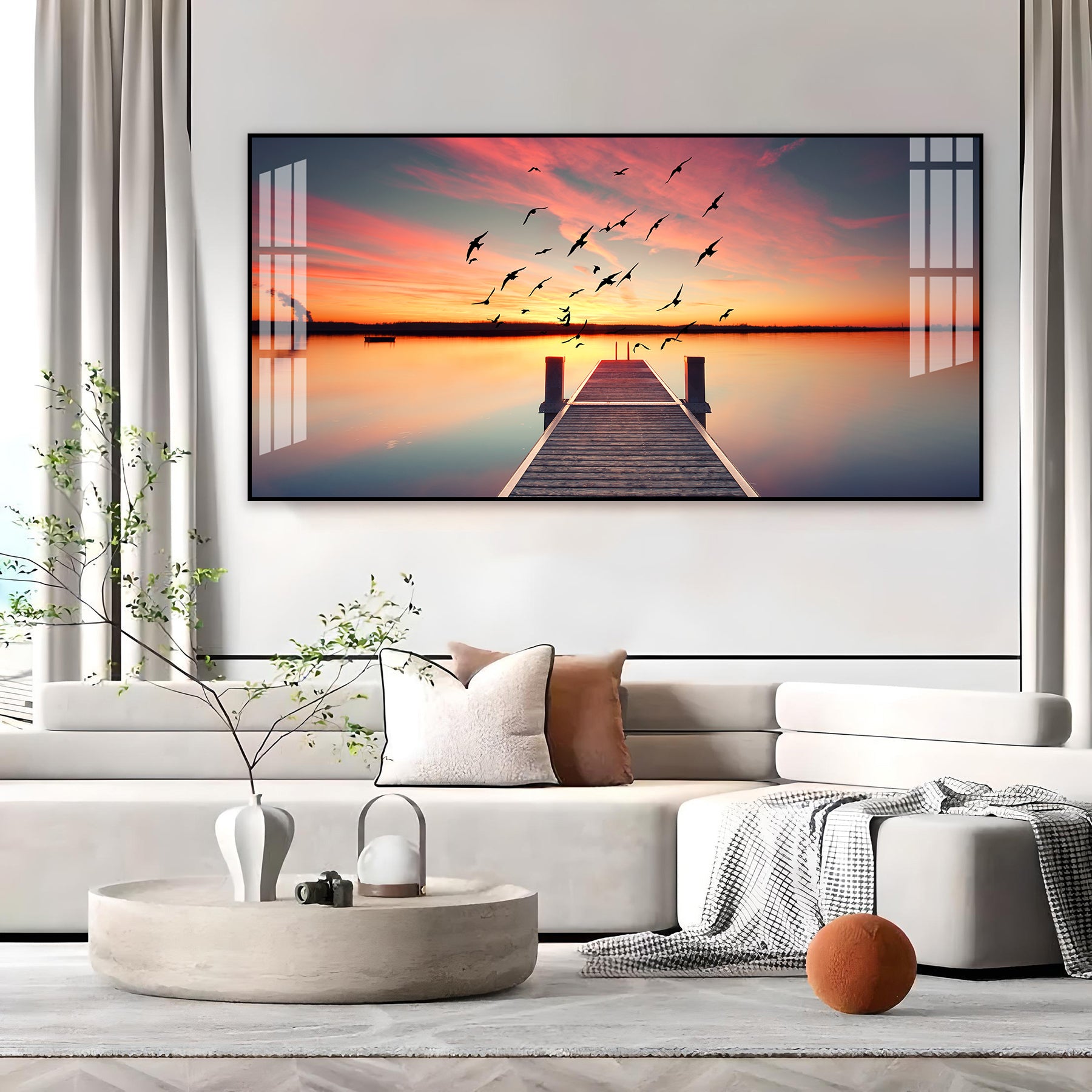 Beautiful Sunset Lake View Acrylic Wall Art Canvas For Living Room Decor