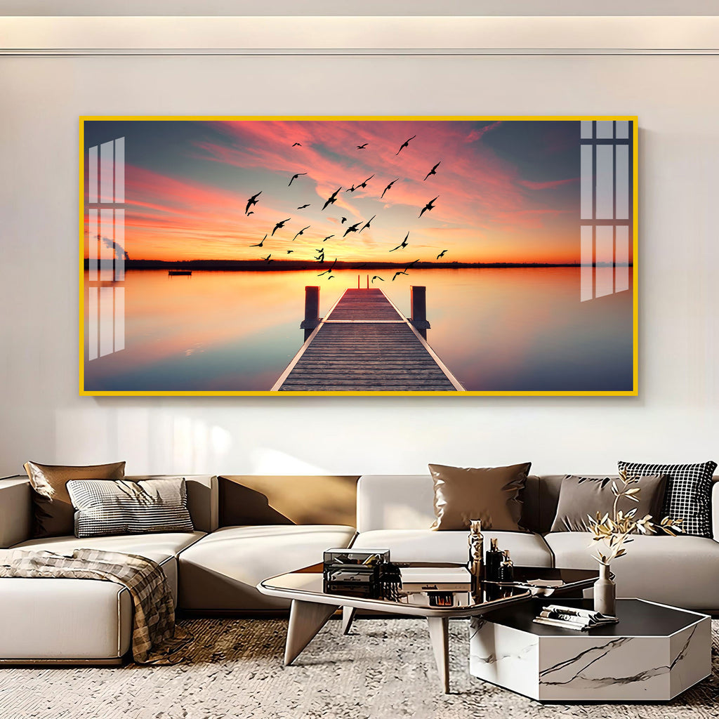 Beautiful Sunset Lake View Acrylic Wall Art Canvas For Living Room Decor
