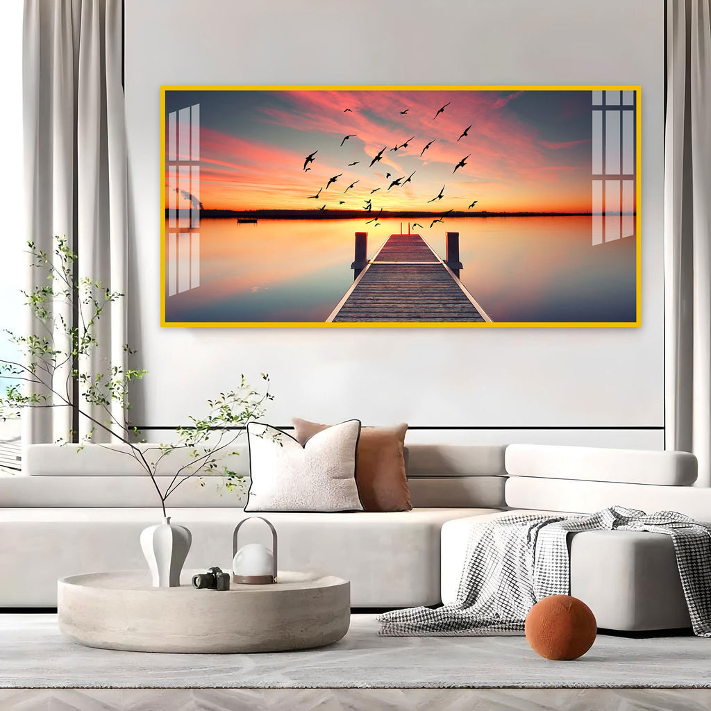 Beautiful Sunset Lake View Acrylic Wall Art Canvas For Living Room Decor