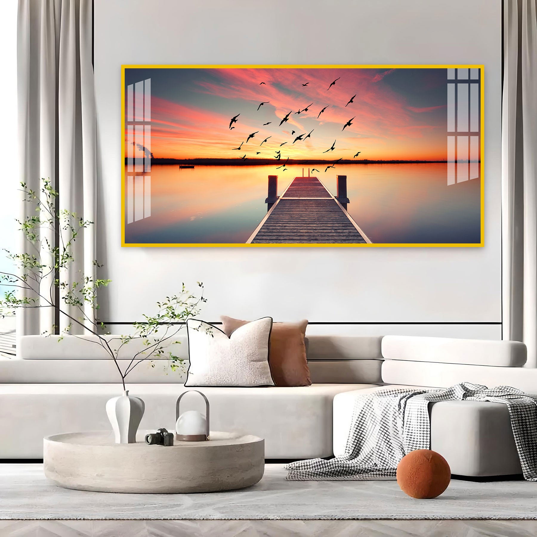 Beautiful Sunset Lake View Acrylic Wall Art Canvas For Living Room Decor