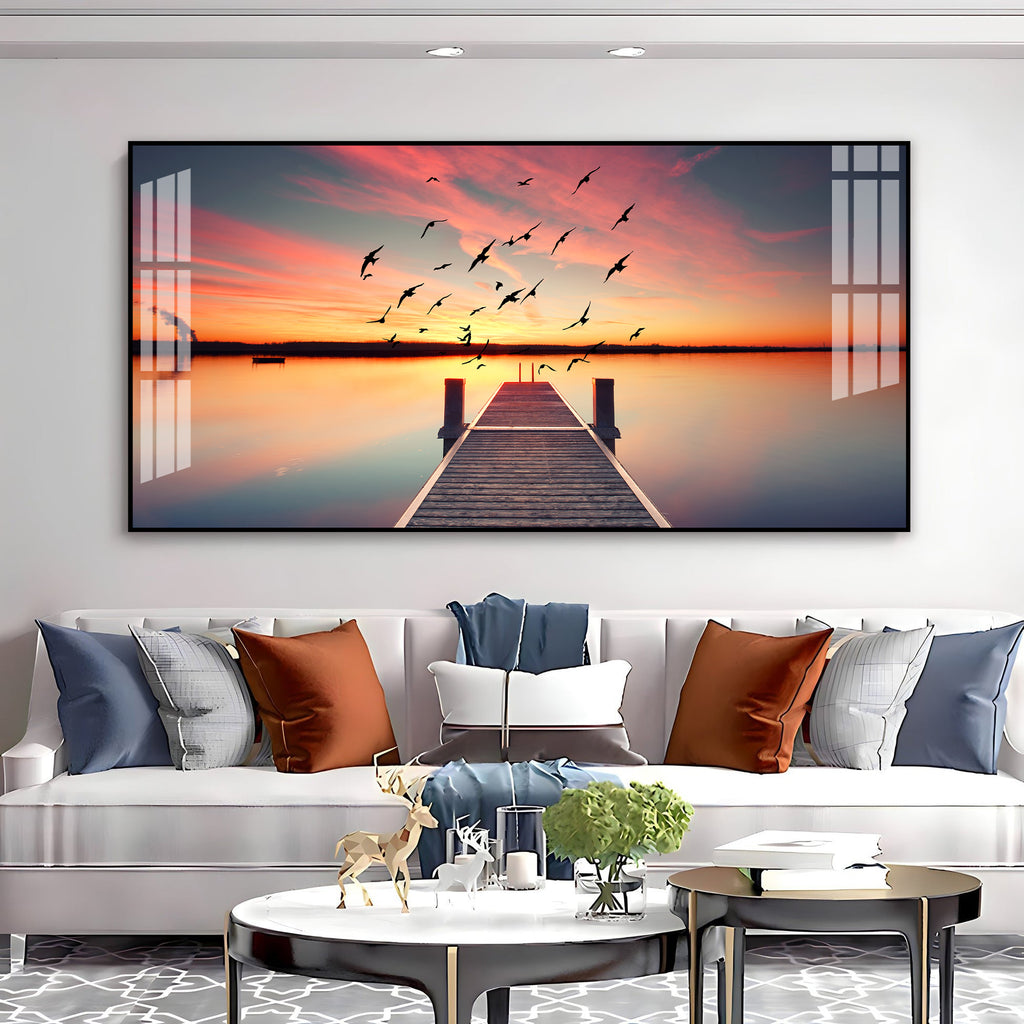 Beautiful Sunset Lake View Acrylic Wall Art Canvas For Living Room Decor