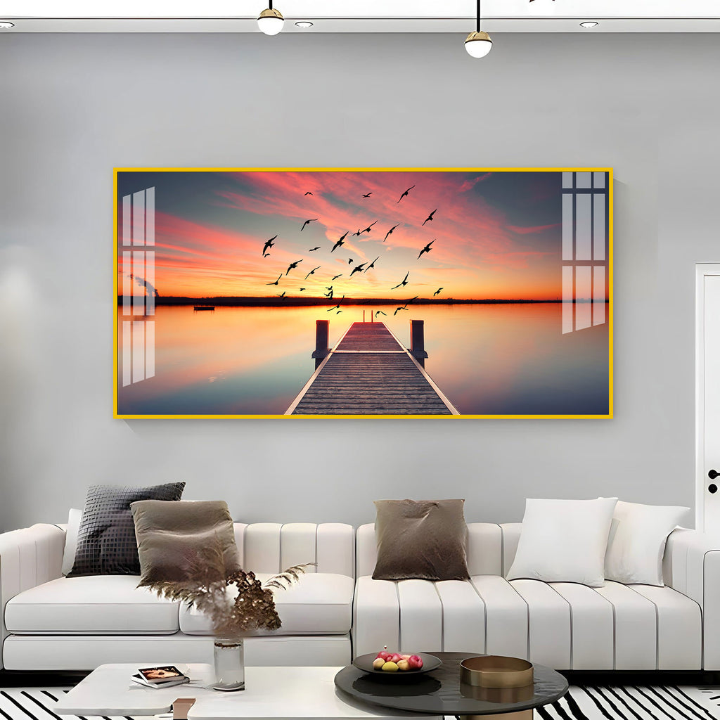 Beautiful Sunset Lake View Acrylic Wall Art Canvas For Living Room Decor