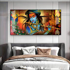 Spiritual Lord Krishna Acrylic Wall Art Canvas With Flute For Living Room Decor