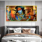 Spiritual Lord Krishna Acrylic Wall Art Canvas With Flute For Living Room Decor