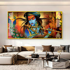 Spiritual Lord Krishna Acrylic Wall Art Canvas With Flute For Living Room Decor