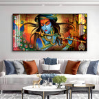 Spiritual Lord Krishna Acrylic Wall Art Canvas With Flute For Living Room Decor