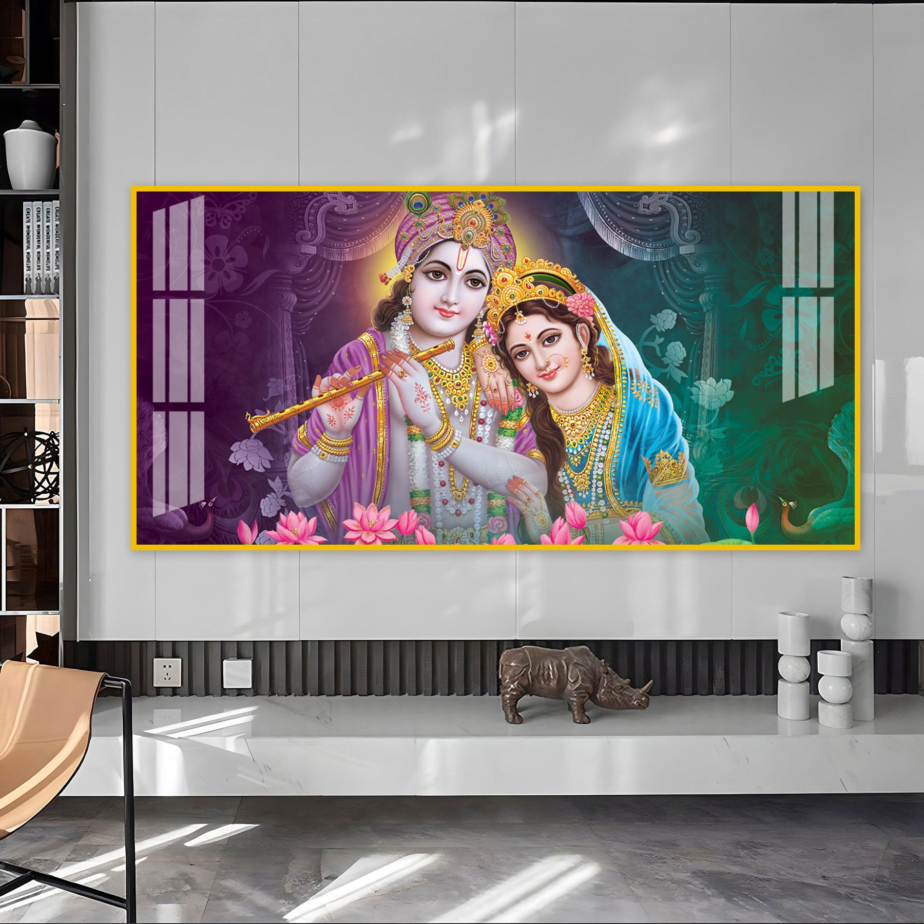 Colorful Radha Krishna Portrait Acrylic Wall Art Canvas For Elegant Interior