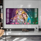 Colorful Radha Krishna Portrait Acrylic Wall Art Canvas For Elegant Interior