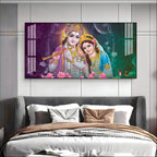 Colorful Radha Krishna Portrait Acrylic Wall Art Canvas For Elegant Interior