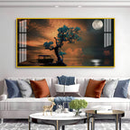 Peaceful Nature Landscape Acrylic Wall Art Canvas With Boat And Moonlight