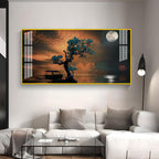 Peaceful Nature Landscape Acrylic Wall Art Canvas With Boat And Moonlight