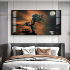 Peaceful Nature Landscape Acrylic Wall Art Canvas With Boat And Moonlight