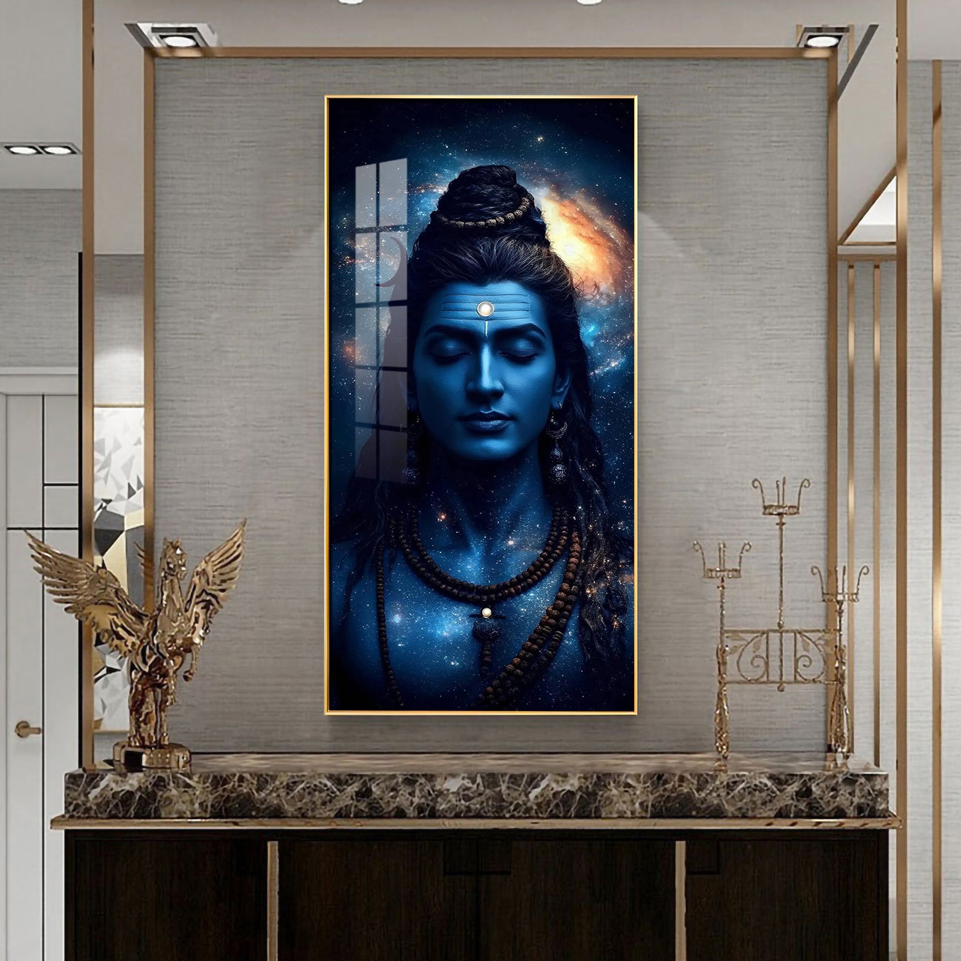 Divine Lord Shiva Galaxy Theme Acrylic Wall Art with Cosmic Blue Glow