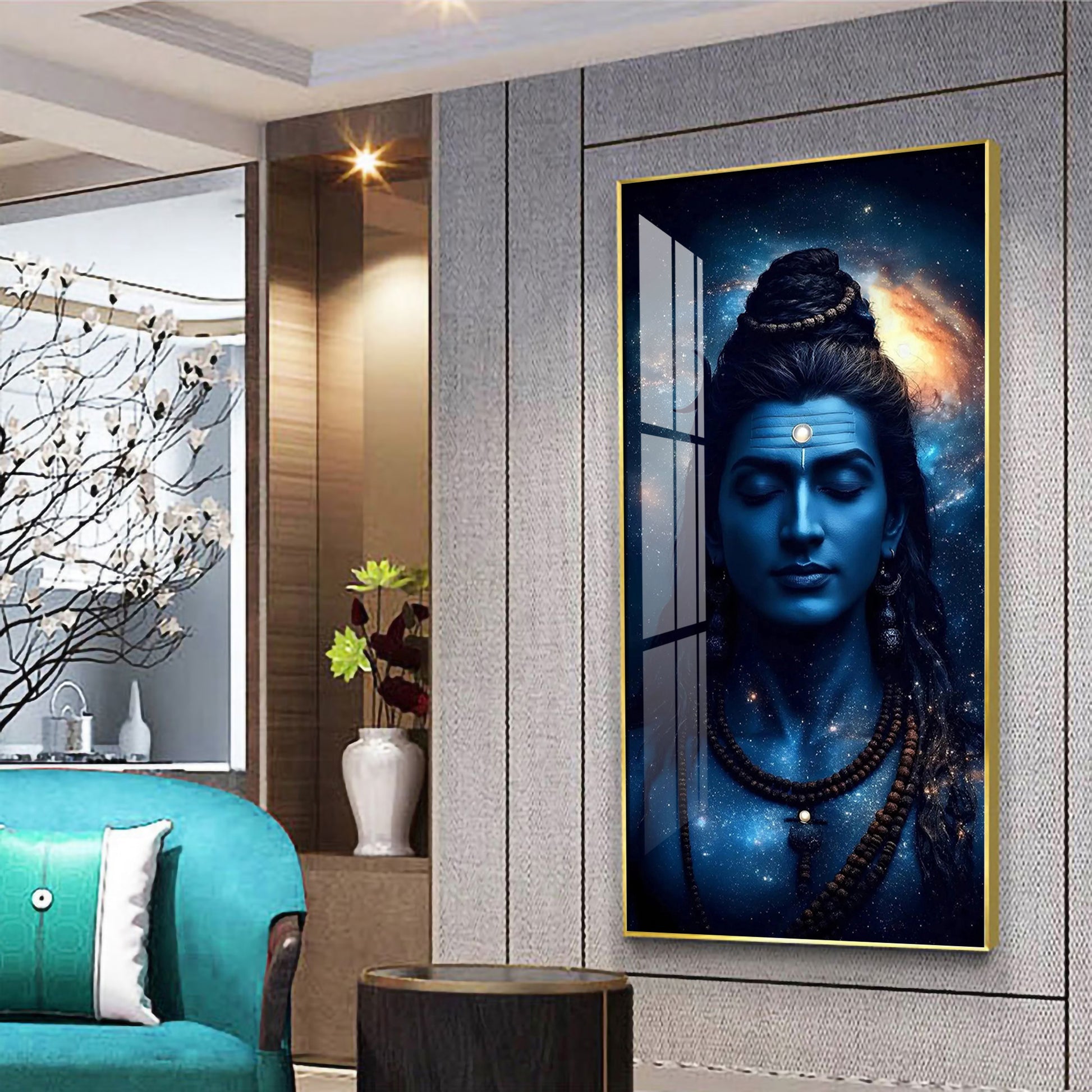 Divine Lord Shiva Galaxy Theme Acrylic Wall Art with Cosmic Blue Glow