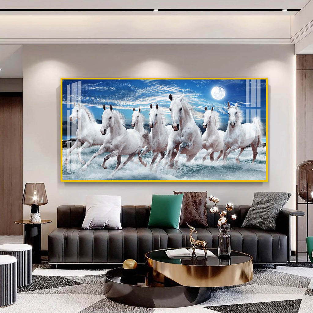 Premium Running Horses Ocean Scene Acrylic Wall Art With Moonlight For Stylish Home Interior Decor