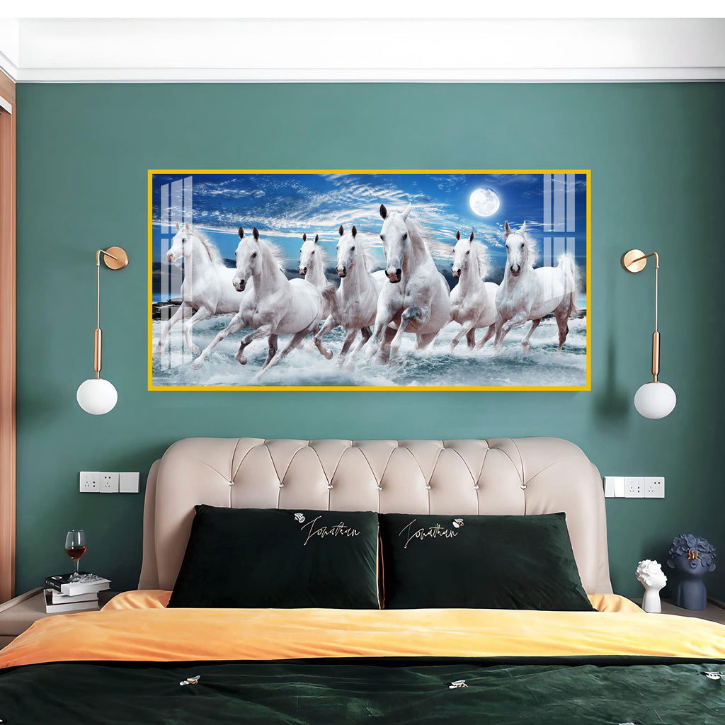 Premium Running Horses Ocean Scene Acrylic Wall Art With Moonlight For Stylish Home Interior Decor