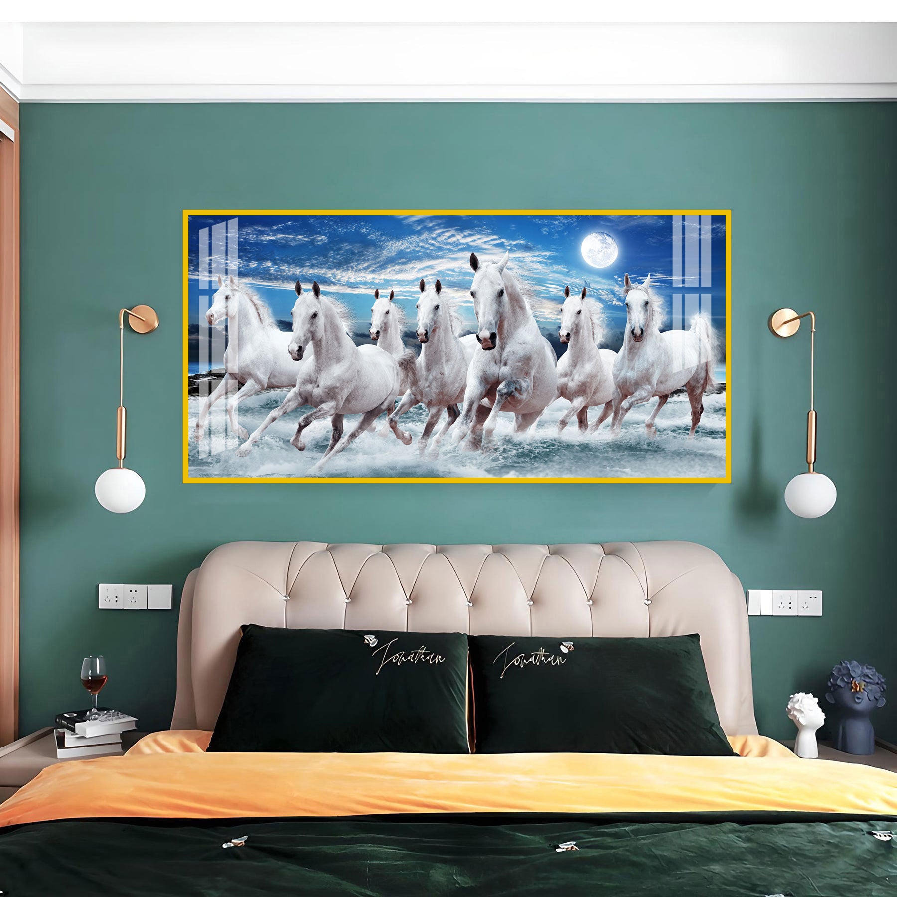 Premium Running Horses Ocean Scene Acrylic Wall Art With Moonlight For Stylish Home Interior Decor
