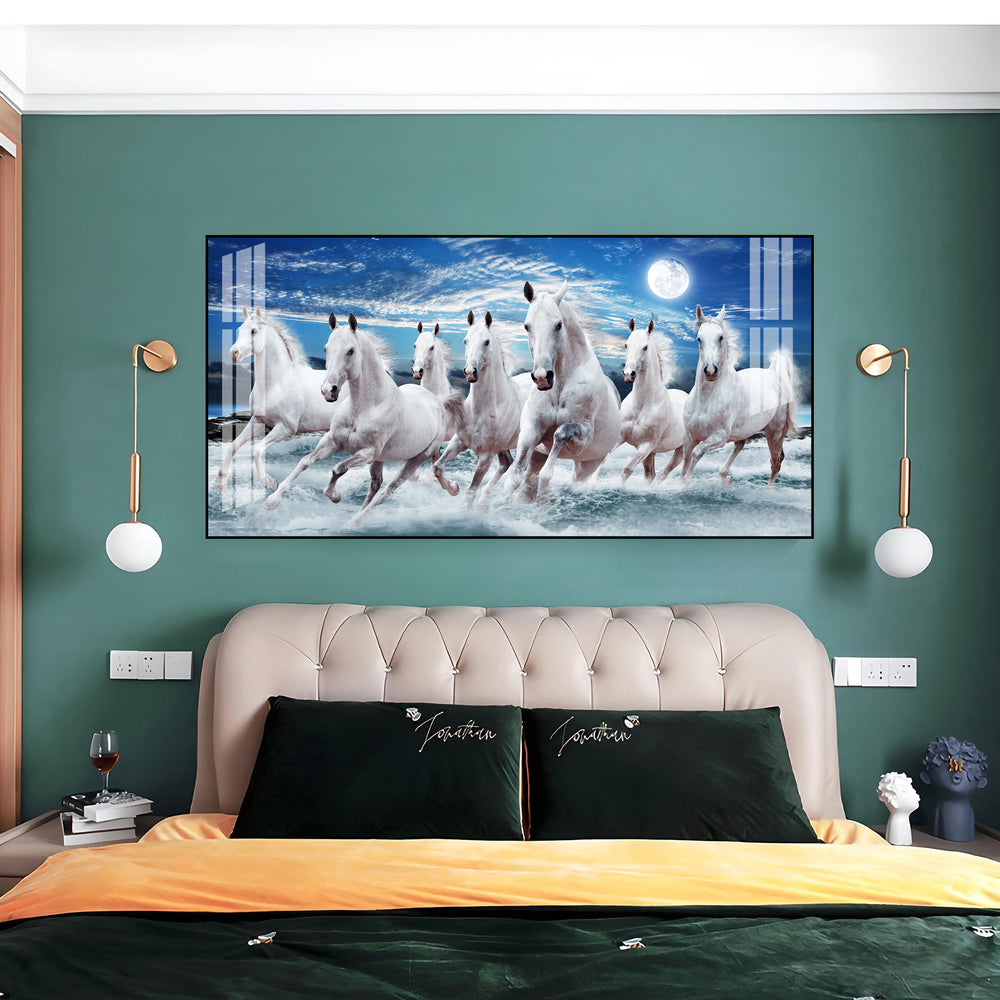 Premium Running Horses Ocean Scene Acrylic Wall Art With Moonlight For Stylish Home Interior Decor