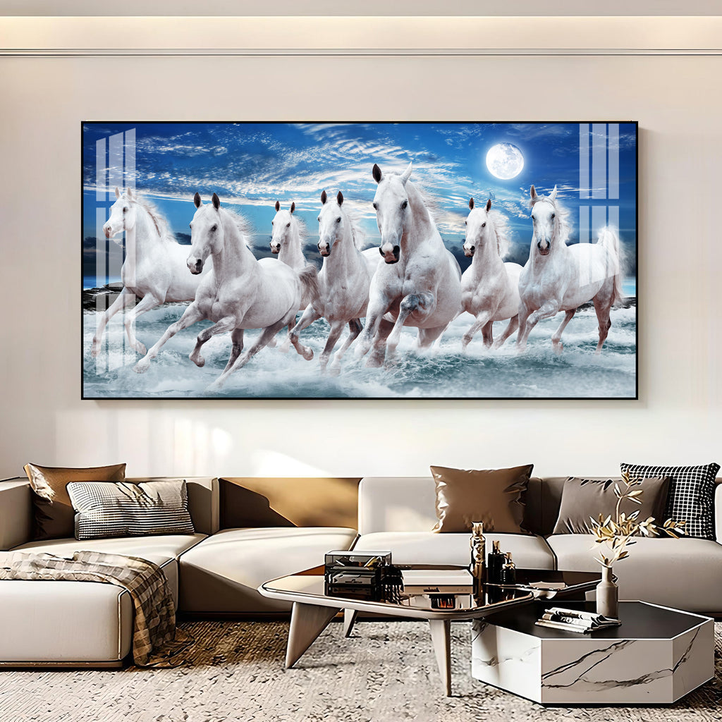 Premium Running Horses Ocean Scene Acrylic Wall Art With Moonlight For Stylish Home Interior Decor